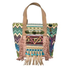 Tote handbag Ibiza boho style colored with fringes