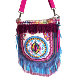 Ibiza crossbody bright colored with fringe and patches