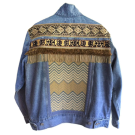 Embellished denim jacket with yellow gold boho style