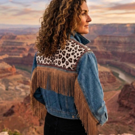 Wild Leopard & Fringe Boho Denim Jacket