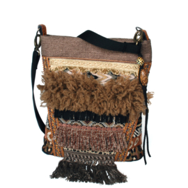 Brown crossbody with animal prints and fringes