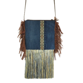 Festival purse bull heads with long fringe in brown