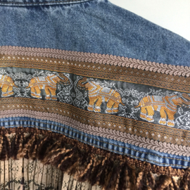 Embellished denim jacket with elephants and leopard print