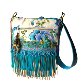 Crossbody with flowers in turquoise yellow Ibiza style