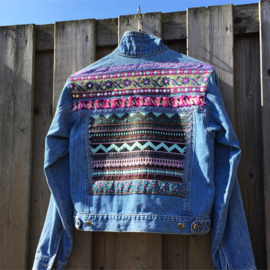 Embellished denim jacket Aztec style with Indian trim