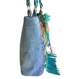 Jeans handtas Ibiza style met turquoise versiering