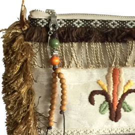 Festival purse in brown and cream embroidered with flower