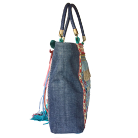 Tote handbag with fringe in colored Ibiza style