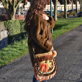 Schoudertas rozen vintage stijl in bruin oranje