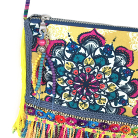Gypsy festival purse yellow and multi colored with long fringe