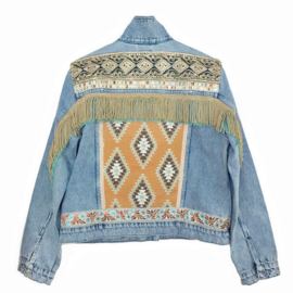 Embellished jean jacket Navajo style with fringe and trims