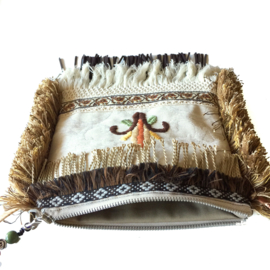 Festival purse in brown and cream embroidered with flower