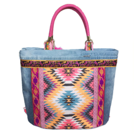Big tote handbag Ibiza style bright colored fabric