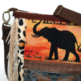 Elephant crossbody bag with leopard print brown