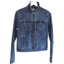 Embellished denim jacket blue pink with big pompons