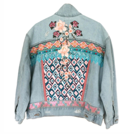 Embellished denim jacket Ibiza pastel flower power