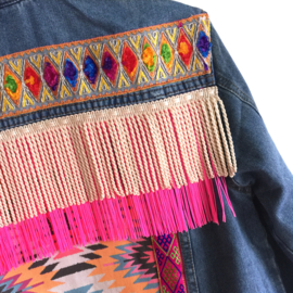 Embellished denim jacket Ibiza style in bright colors