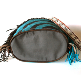 Bucket bag boho in brown turquoise with fringe