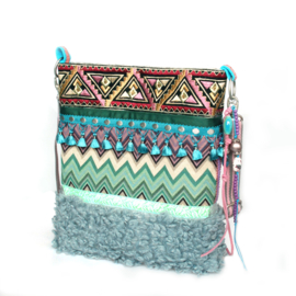 Ibiza crossbody turquoise pink with teddy fur