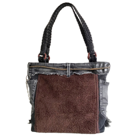 Tote handtas in Navajo stijl in zwart en bruin met oude spijkerstof