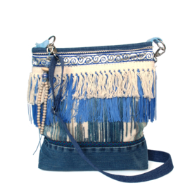 Crossbody blue white beach style with fringes