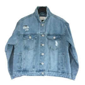 Embellished denim jacket Ibiza with star and pompons