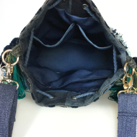 Bucket bag turquoise blue with fake fur