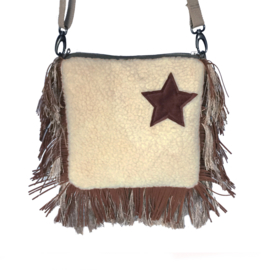 Crossbody bohemian teddy fur with patches and fringe