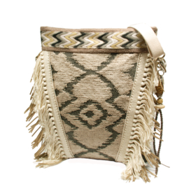 Crossbody bohemian Navajo style with fringes in cream