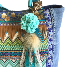 Jeans handtas Ibiza style met turquoise versiering