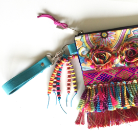 Clutch Ibiza style with flowers and fringes