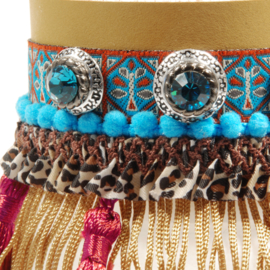 Ibiza franje armband gemaakt van leer en band met Swarovski Crystals