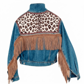 Wild Leopard & Fringe Boho Denim Jacket