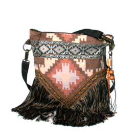 Schoudertas Navajo stijl bruin lange franje