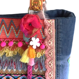 Ibiza tote handbag jeans with colored ribbons