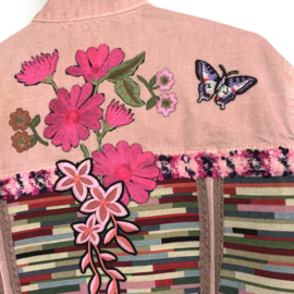 Embellished denim jacket pink with flowers and butterflies