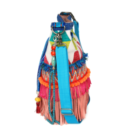 Ibiza bucket bag pink turquoise with fringes