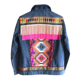 Embellished denim jacket Ibiza style in bright colors