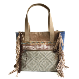 Tote handbag brown Navajo with feathers and fringes