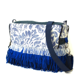 Boho schoudertas blauw wit met franje