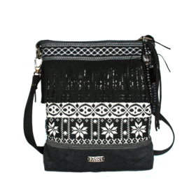 Nordic crossbody bag black white fringes