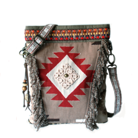 Schoudertas Navajo stijl rood bruin met franje