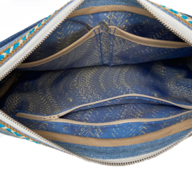 Boho Bloem Crossbody in turquoise met lila met gerecyclede jeans