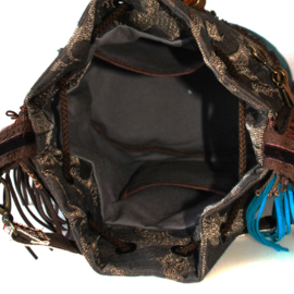 Bucket bag boho in brown turquoise with fringe