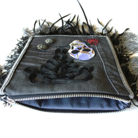 Skull festival purse black with fringe and feathers