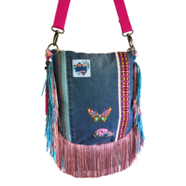 Ibiza crossbody bright colored with fringe and patches