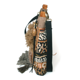 Brown crossbody with animal prints and fringes