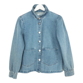 Embellished denim jacket in Ibiza style light blue with Indian head