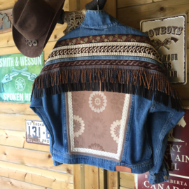 Embellished denim jacket boho western style with fringe