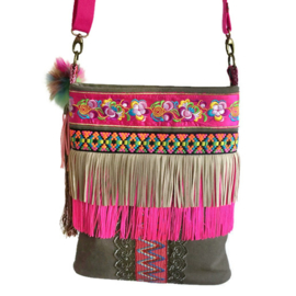 Boho crossbody with neon colors and army green